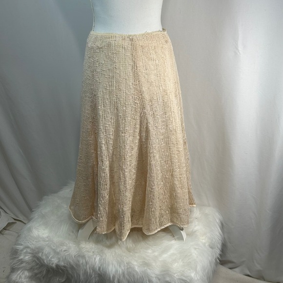 Jaloux Textured A-Line Midi Skirt Size S Beige Crochet Lace Ruffle Hem - Picture 1 of 9